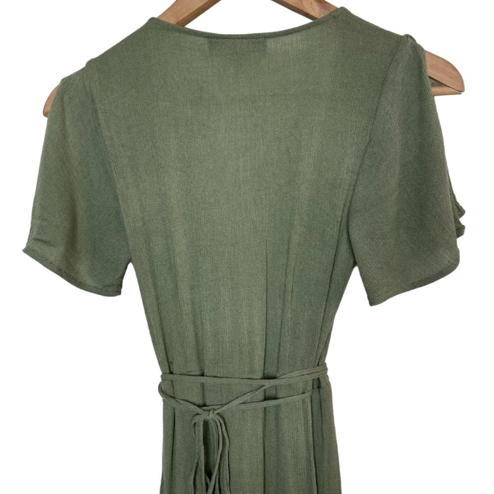 👗 LULU'S | Much Obliged Washed Olive Green Wrap Maxi Dress | Size S - Picture 9 of 12